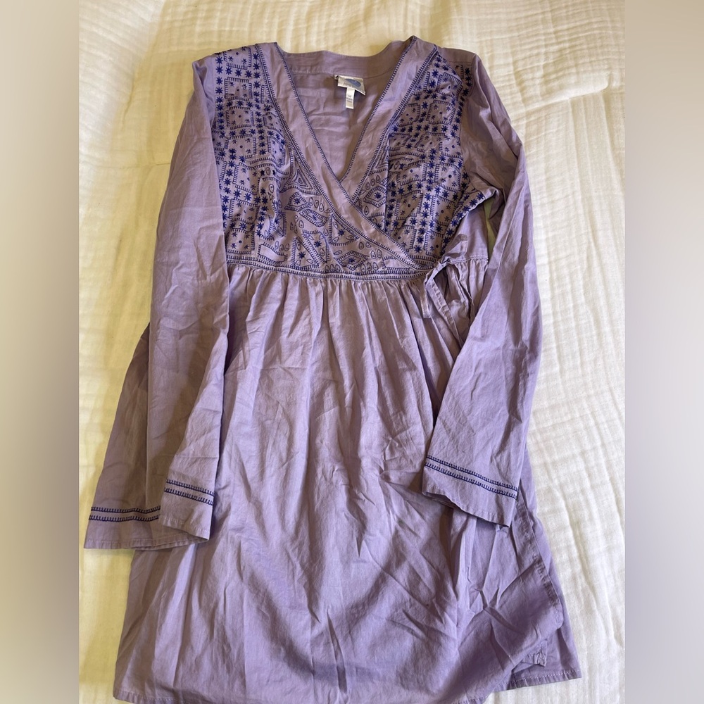 DG2 by Diane Gilman Purple Embroidered Cotton Tunic Top